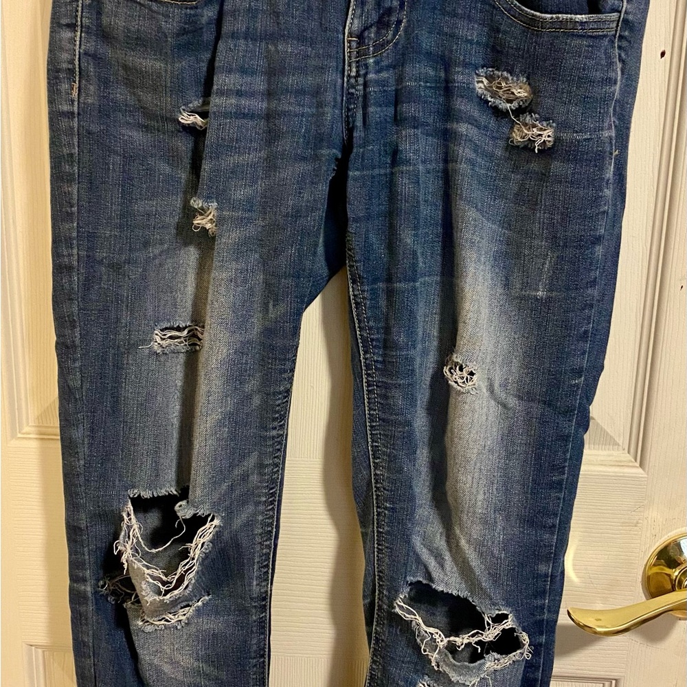 7 For All Mankind Distressed Blue Boyfriend Jeans